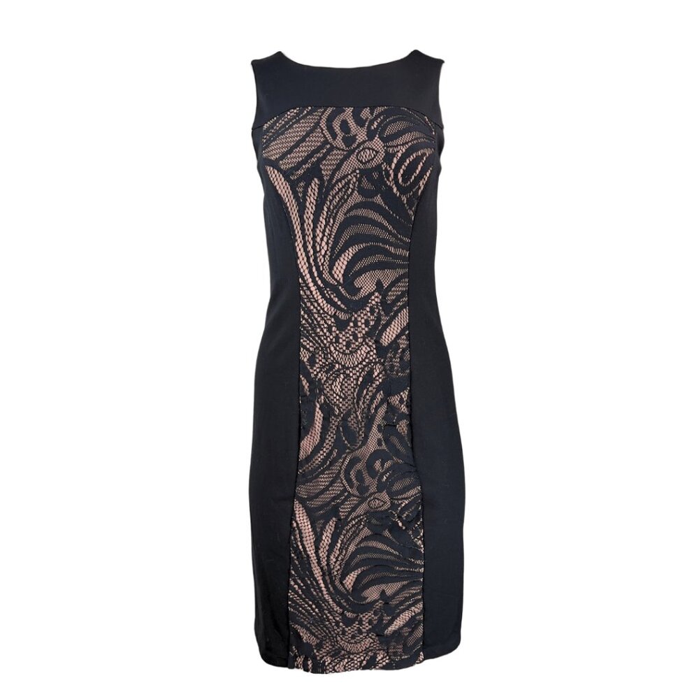 BCBG Black Sleeveless Lace Panel Dress